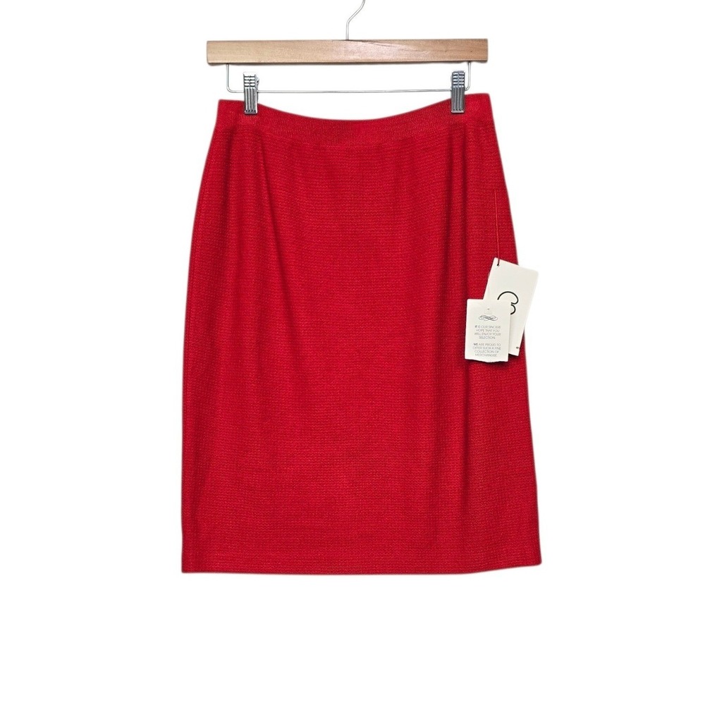 St‎ John Collection Marie Gray Red Pepper Wool Knit Pencil Skirt Size 8 NWT